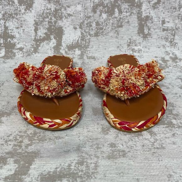 Tory Burch Raffia Thong Flat Sandals in Red - Picture 5 of 8